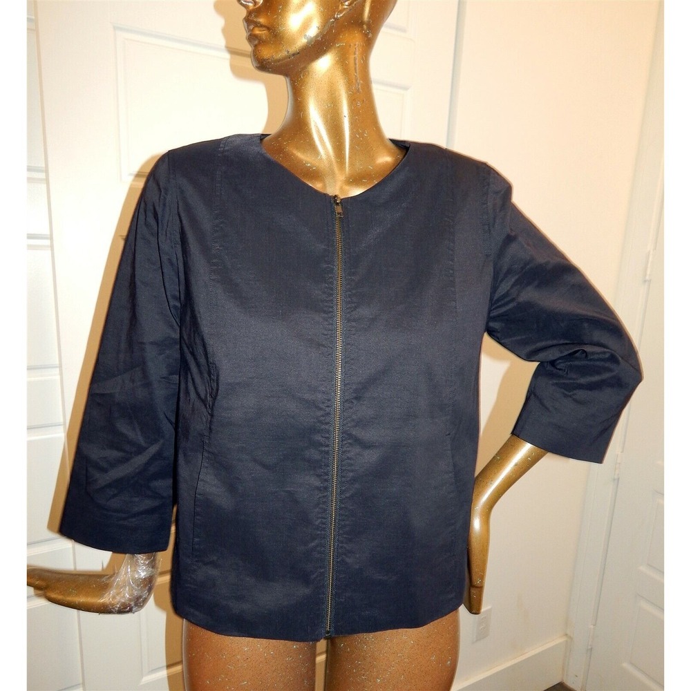 Eileen Fisher sz L Black Full‎ Zip Lightweight Jacket